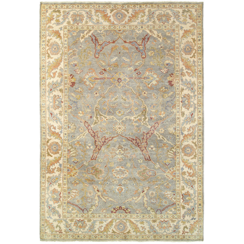 Presley Traditional Hand-Knotted Wool Gray Area Rug, Rectangle 9' x 12'