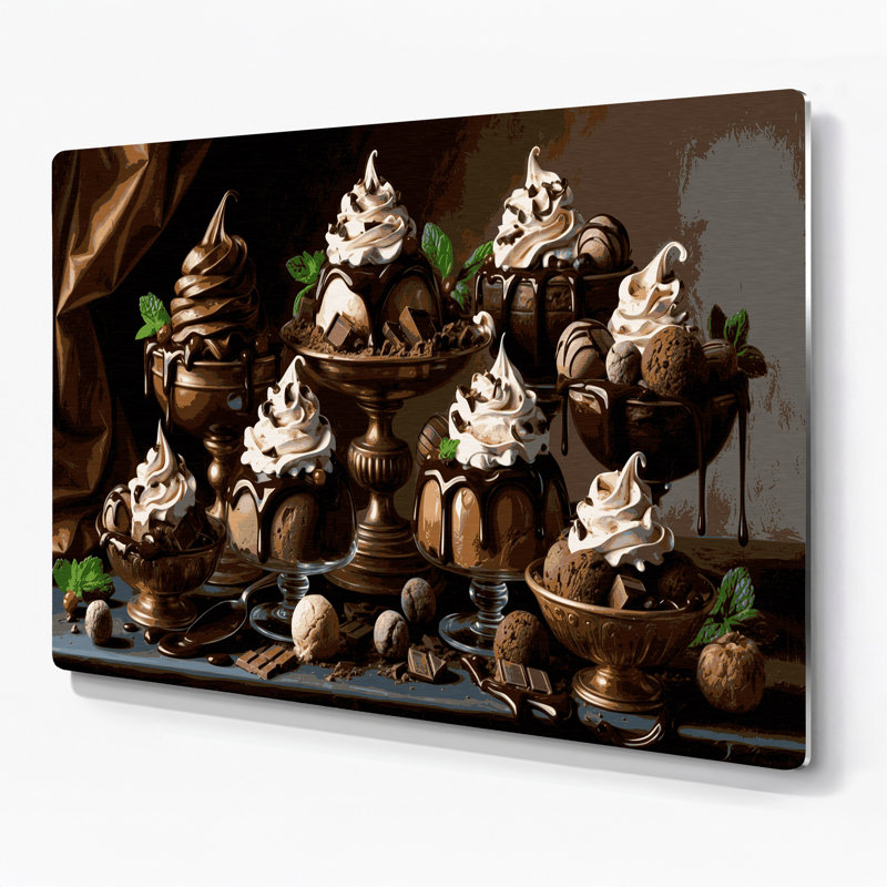 Desserts, chocolat, crème glacée, art mural en métal brun, H 11 po x l 14 po