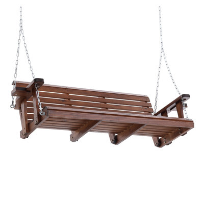 Heavy Duty Wooden Porch Swing 5.5 ft, Outdoor Patio Bench with Cup Holders & Hanging Chains