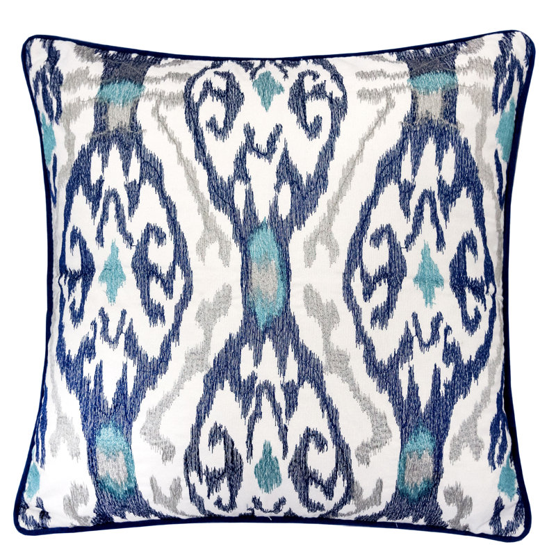 Ikat Cotton Throw Pillow, Blue