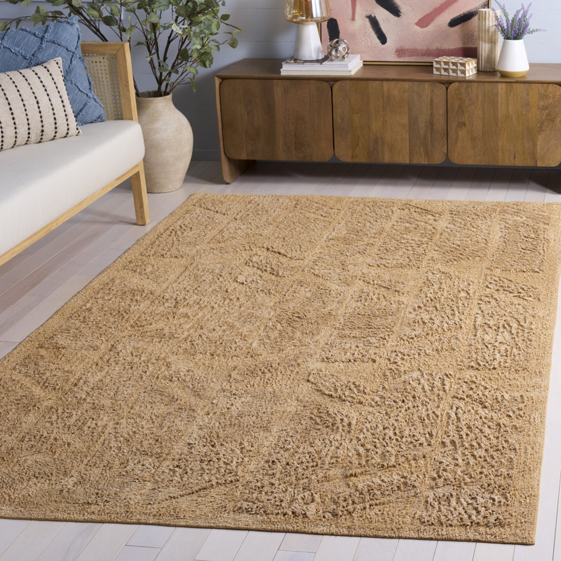 Hand Tufted Recycled Cotton Geometric Area Rug in Light Brown, Square 6'