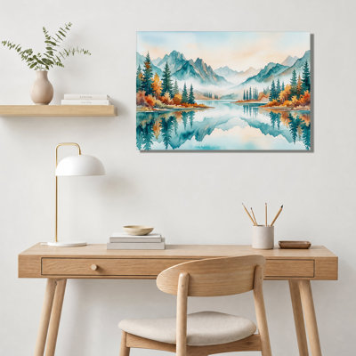 Autumn Forest Lake Reflection Watercolor Canvas Wall Art