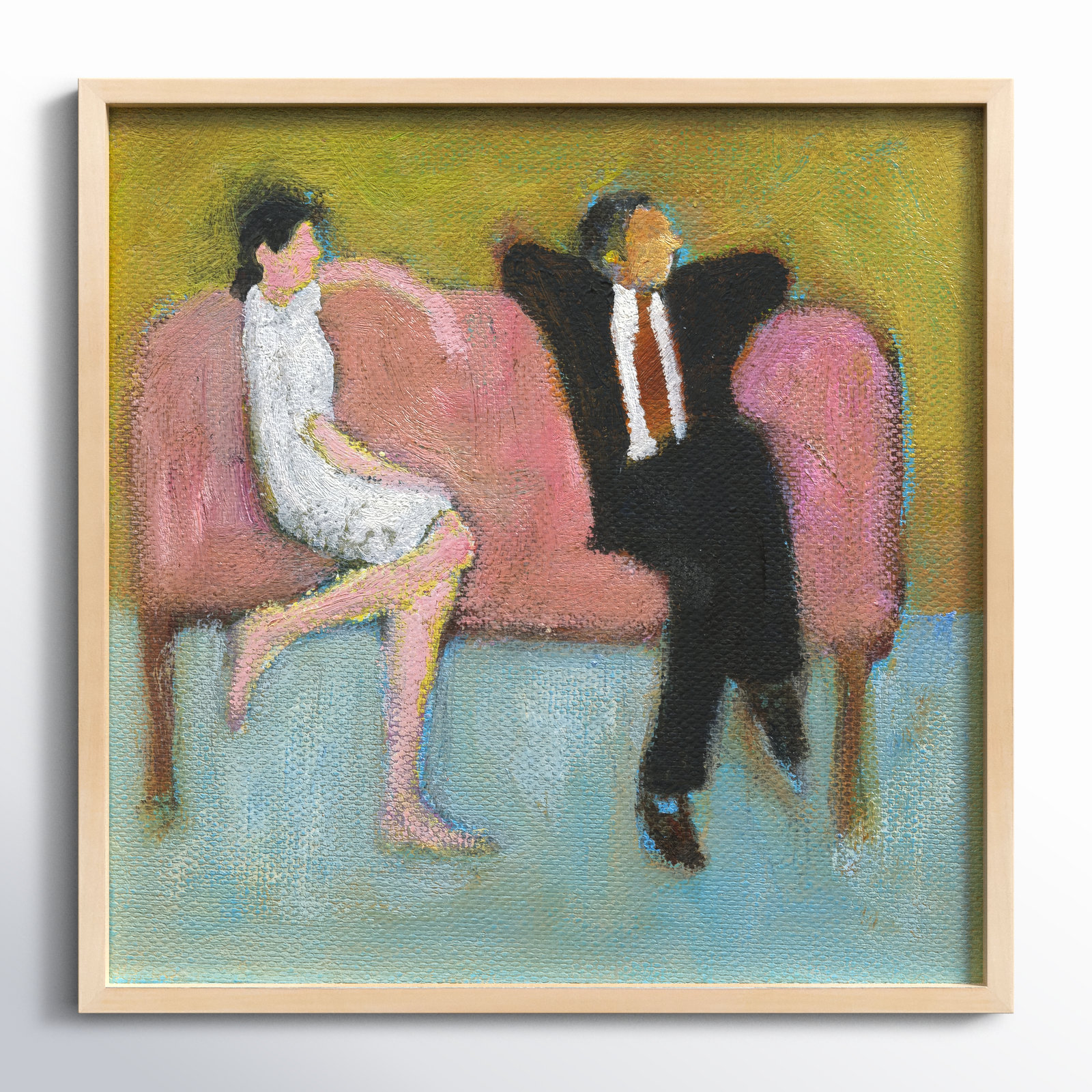 The Pink Couch Painting, 24" H x 24" W x 1.25" D, Brown
