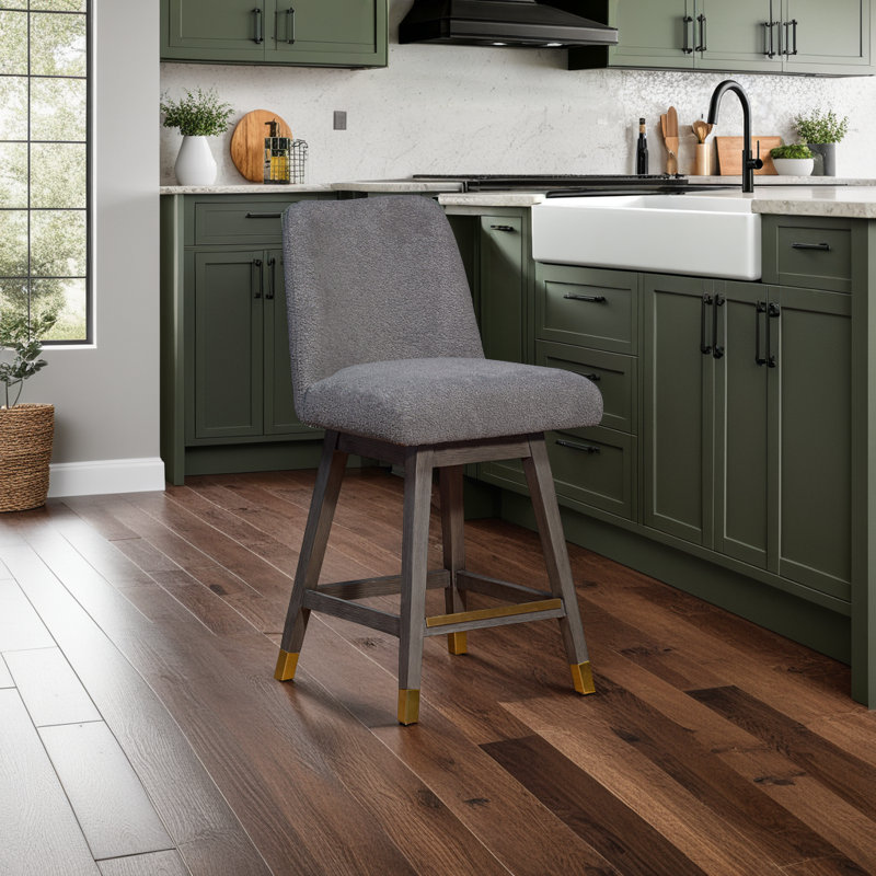 Tabouret pivotant Cesley Deryn, Tabouret de comptoir (siège d'une hauteur de 26 p, Chêne gris, Sherpa gris performance
