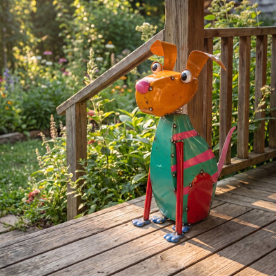 Statue de chien Lewis en métal émaillé couleur orange
