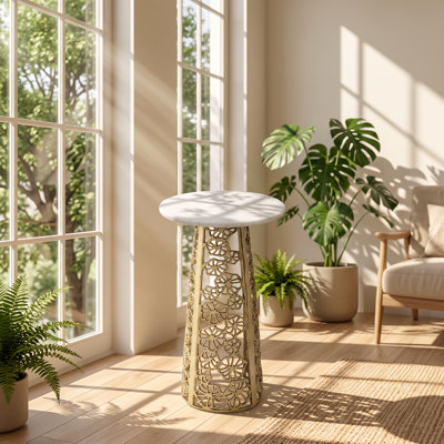 Table de bout en marbre blanc et aluminium l 11 po x P 11 po x H 21,25 po ExpoBazar
