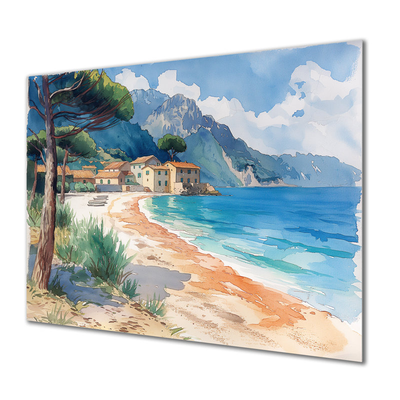 «Blue Green Italian Beachside Escape», art mural plage, Sans cadre en métal, H 12 po x l 20 po x P 1 po