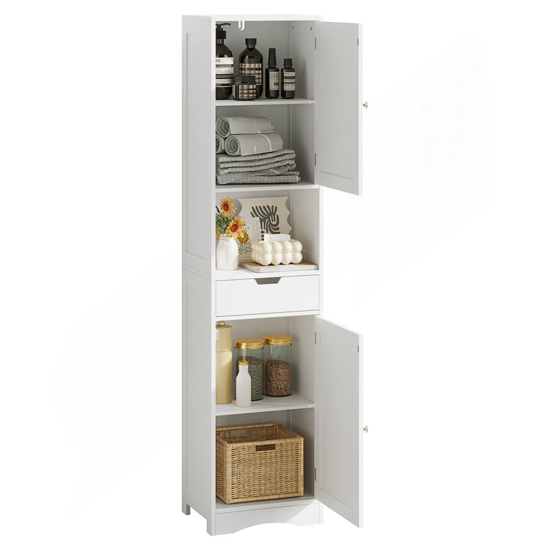 Armoire de salle de bain, armoire de rangement avec 2 portes et 1 tiroir, armoire de rangement étroite avec tablettes réglables