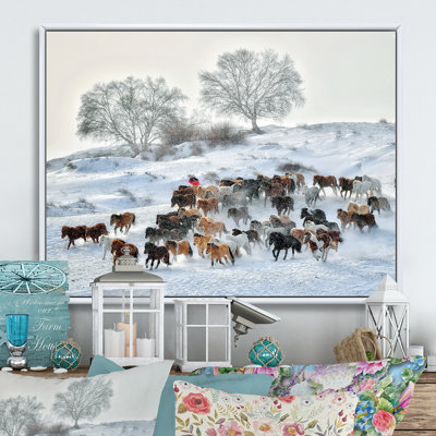 " Herd Of Horses In The Snow " Painting Print