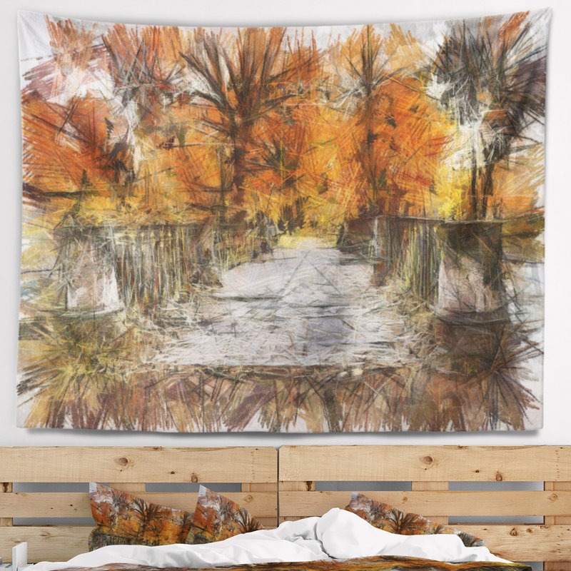 Magnifique tapisserie aquarelle forêt d'automne, H 50 po x l 60 po
