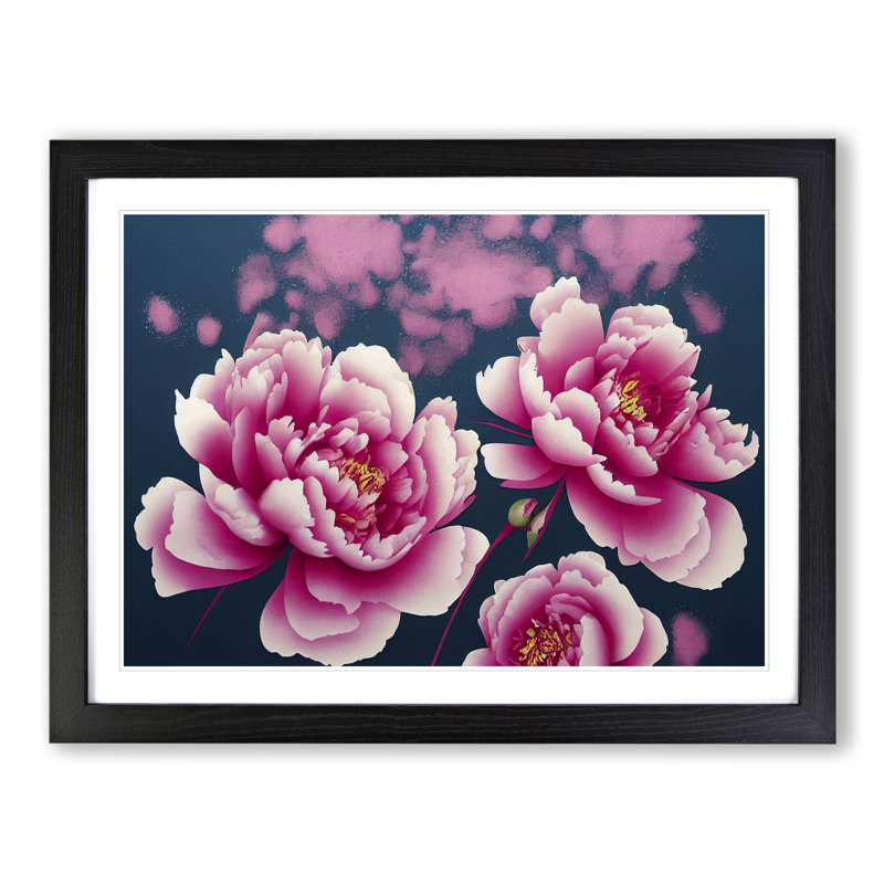 Magnetic Peony Flowers - Framed Print, Black, 46cm H x 64cm W x 2cm D