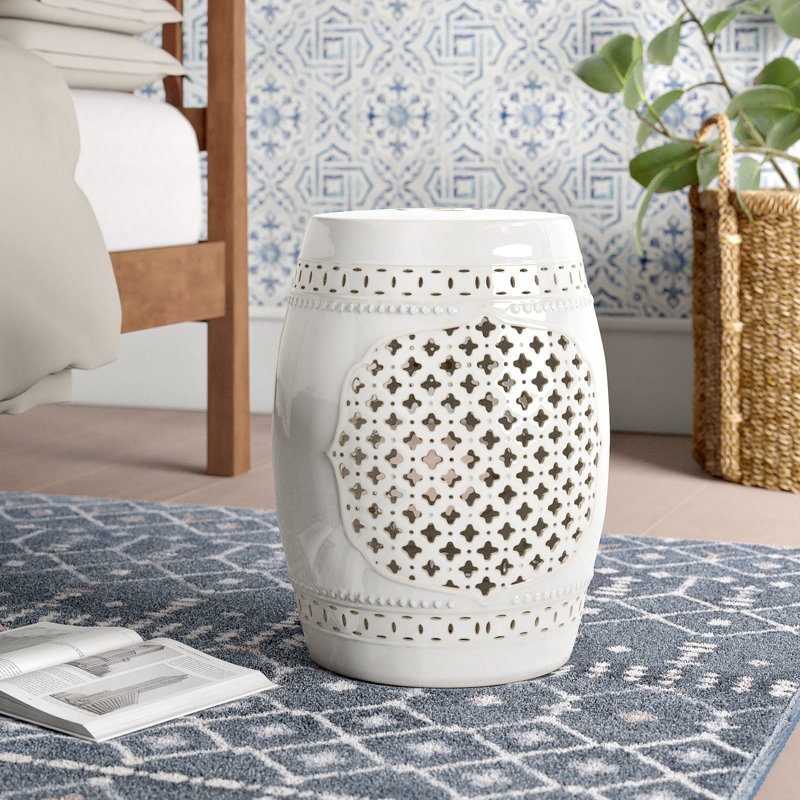 Hallene Ceramic Accent Stool, White