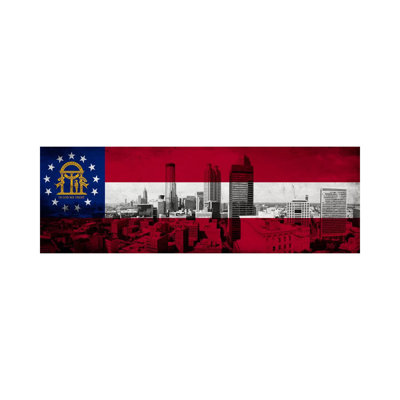 Georgia Flagpanoramic Atlanta Skyline Grunge - Wrapped Canvas Panoramic Print