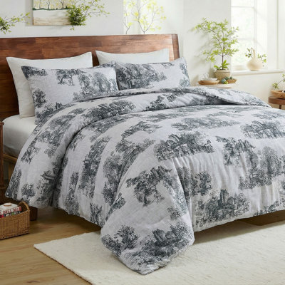 100% Cotton Comforter Set King Grey Bedding Set Classic Comforter Extra Soft Cozy & Breathable French Country Bedding Comforter Set 3 Pcs