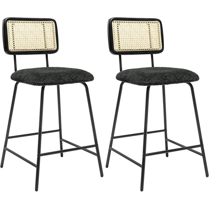 Ajibola Upholstered Counter Stool with Metal Frame, Black