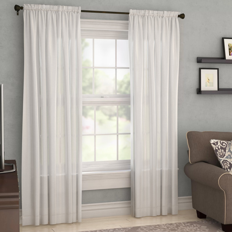 Rideau transparent de couleur unie avec passe-tringle Villareal, l 54 po x L 72 po, Blanc