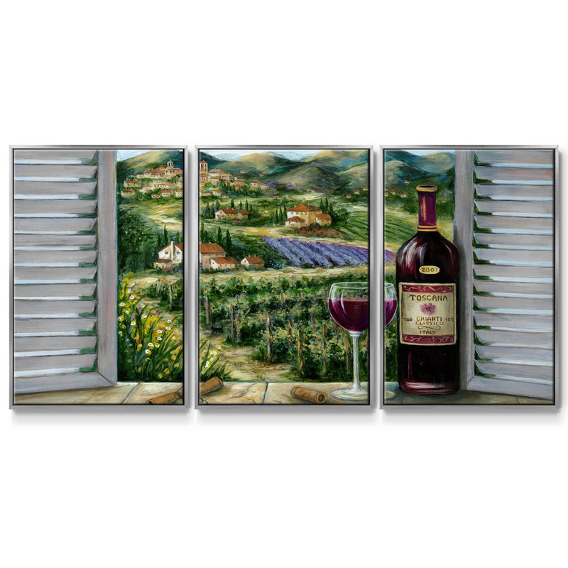 «Tuscan Red and Vineyard», reproduction sur toile 3 pièces, H 36 po x l 75 po x P 2 po, Argent