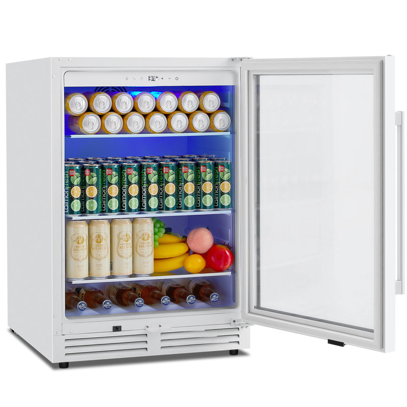 24" Beverage Refrigerator, 200-Can Capacity, Built-In/Freestanding, Glass Shelves, Dual Handle Options, Reversible Door & Safety Lock