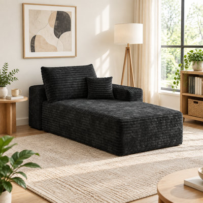 Canapé d'angle convertible en velours côtelé noir, orientation droite – Modulaire, sans assemblage