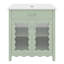 Meuble-lavabo 31 po vert ou blanc antique avec portes en verre trempé, lavabo en céramique et poignées en bronze - Armoire de rangement à fermeture en douceur-434746547