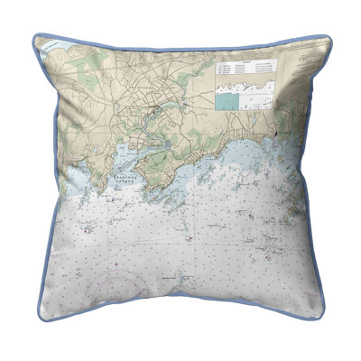 Branford Harbour - Indian Neck, CT Nautical Map Large Corded Indoor/Outdoor Pillow 18x18
