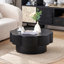 Table basse de 79 cm (31,02 po) inspirée des fleurs, noire, avec un design cannelé, une texture naturelle sur le plateau, idéale pour le bureau, avec un espace de rangement dissimulé et un piètement en forme de fleur de prunier. Placage en bois, idéal pour le salon. Grand piétement.