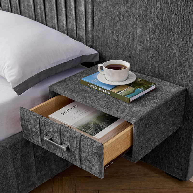 King Size Upholstered Bed Frame with Headboard, King, Dark Gray