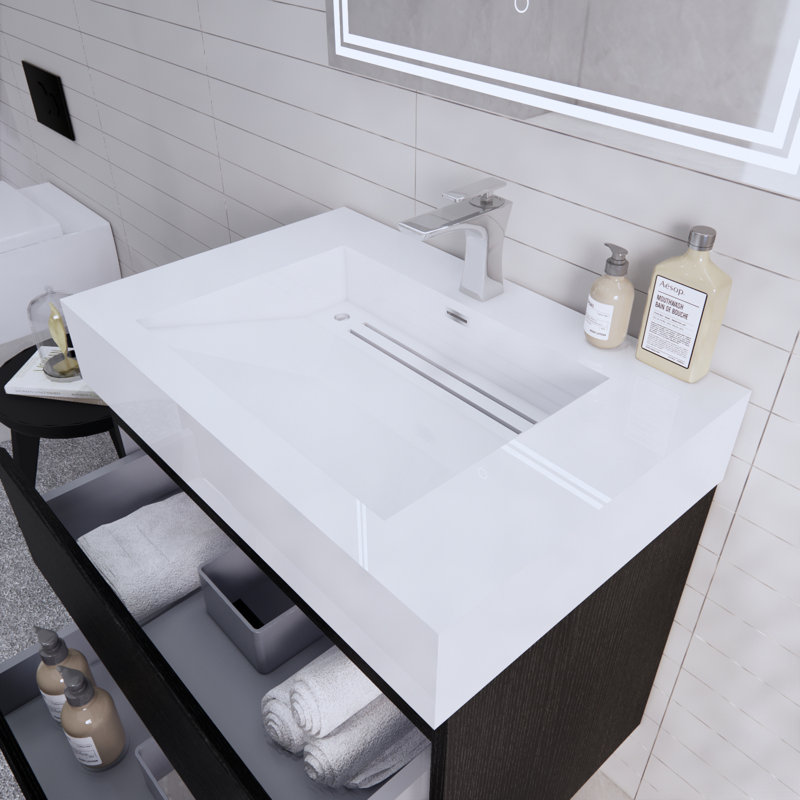 Babajide 29.5'' Single Bathroom Vanity with Acrylic Top, Rich Black Oak