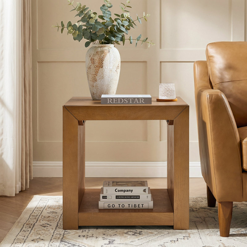 Table de bout moderne en bois l 24 po avec 1 tiroir caché Casella, Teck