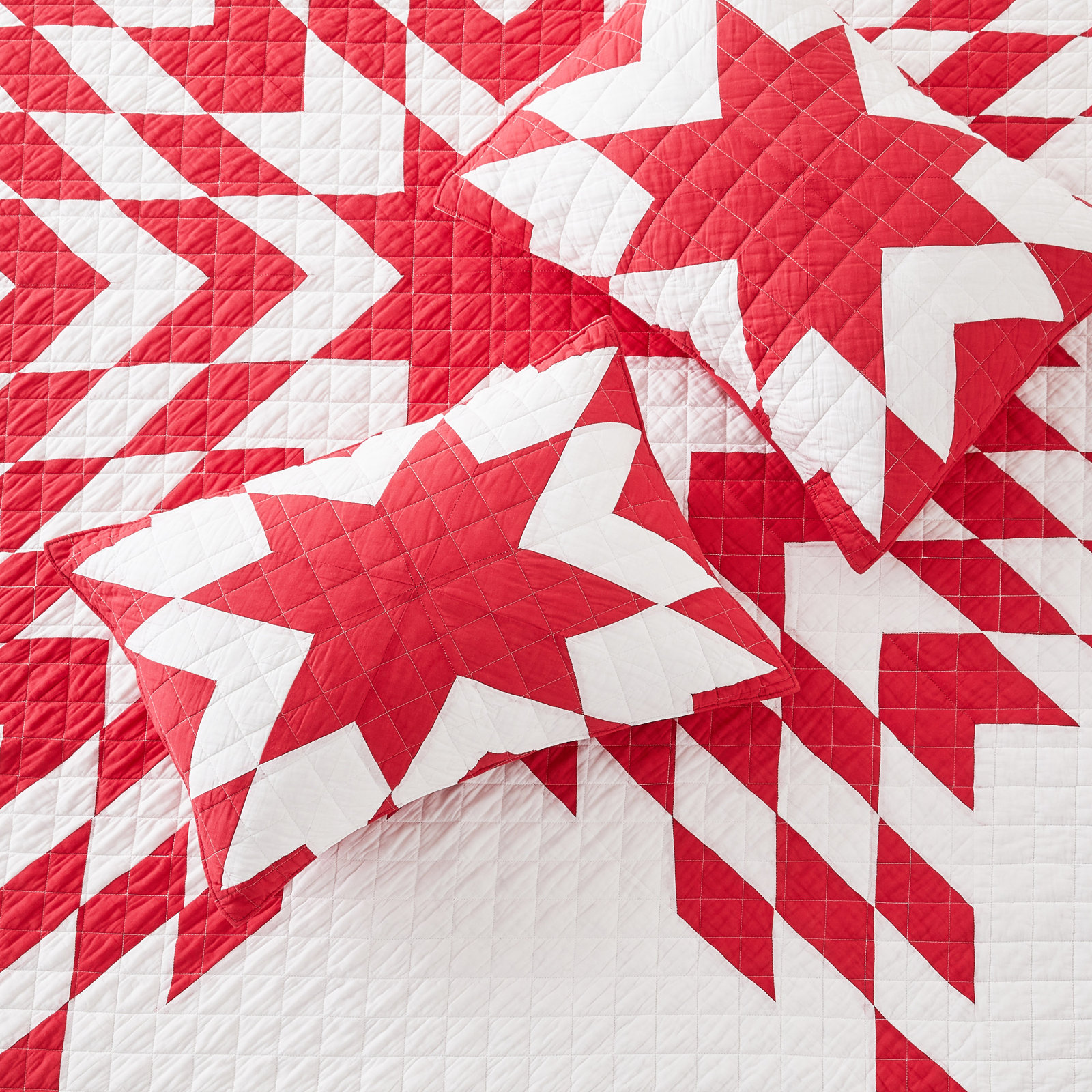Cotton Quilt Set, Red, Queen Quilt  + 2 Standard Shams