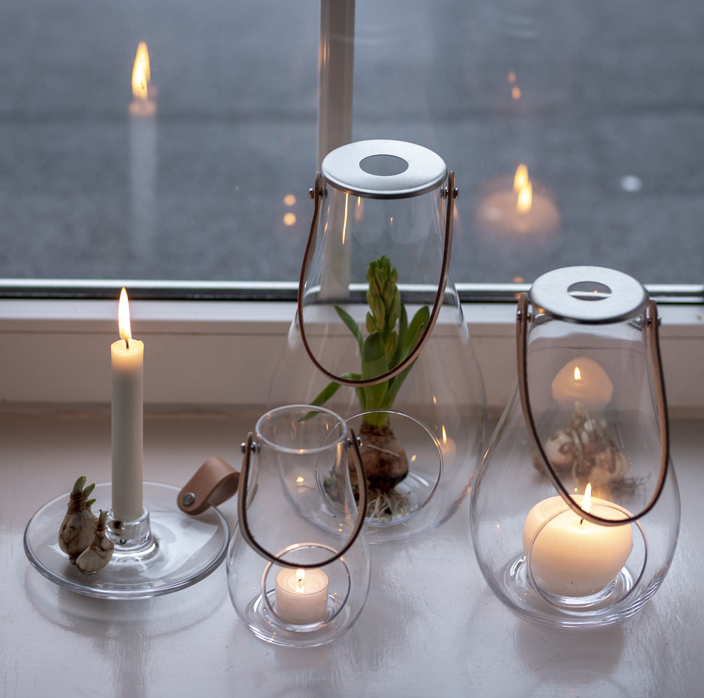 Glass Lantern Candle Holder, Clear, 11.4" H x 6.7" W x 6.7" D