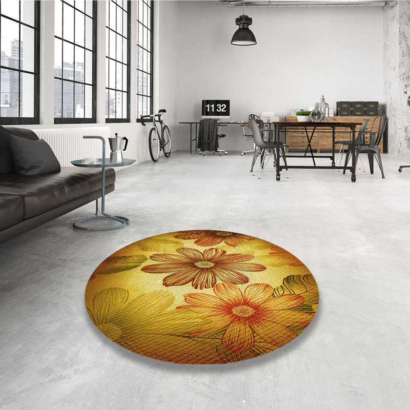 Performance Wool Floral Indoor Rug, Round 4'