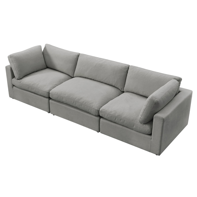 Canapé modulaire rembourré 3 places pour le salon Judith, Gris 100% lin