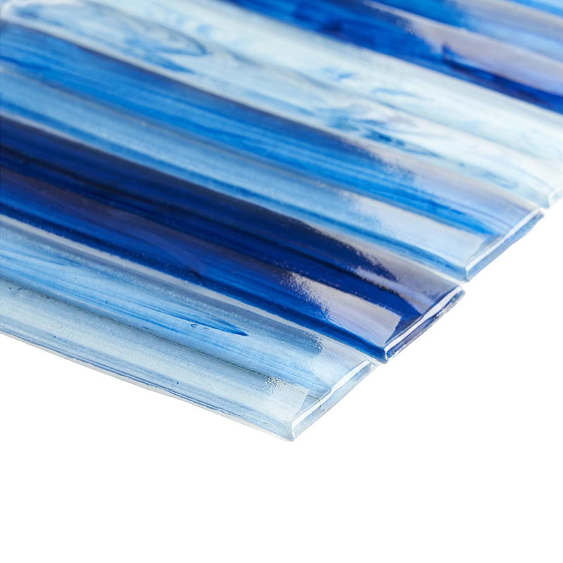 Maya Stacked 12x12 Polished Glass Mosaic Tile, Stacked Azur