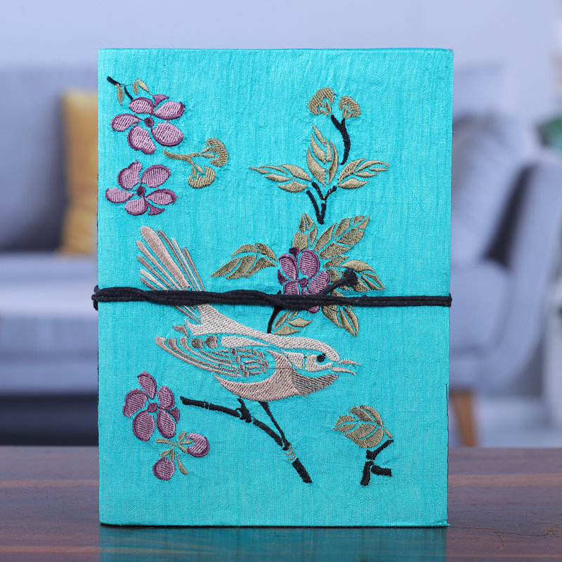 Novica Handmade Joyous Chant Rayon Embroidered Journal