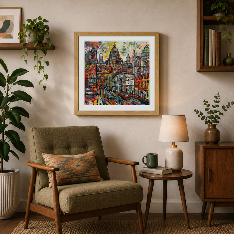 City Of Belfast Expressionism - Framed Print, Oak
