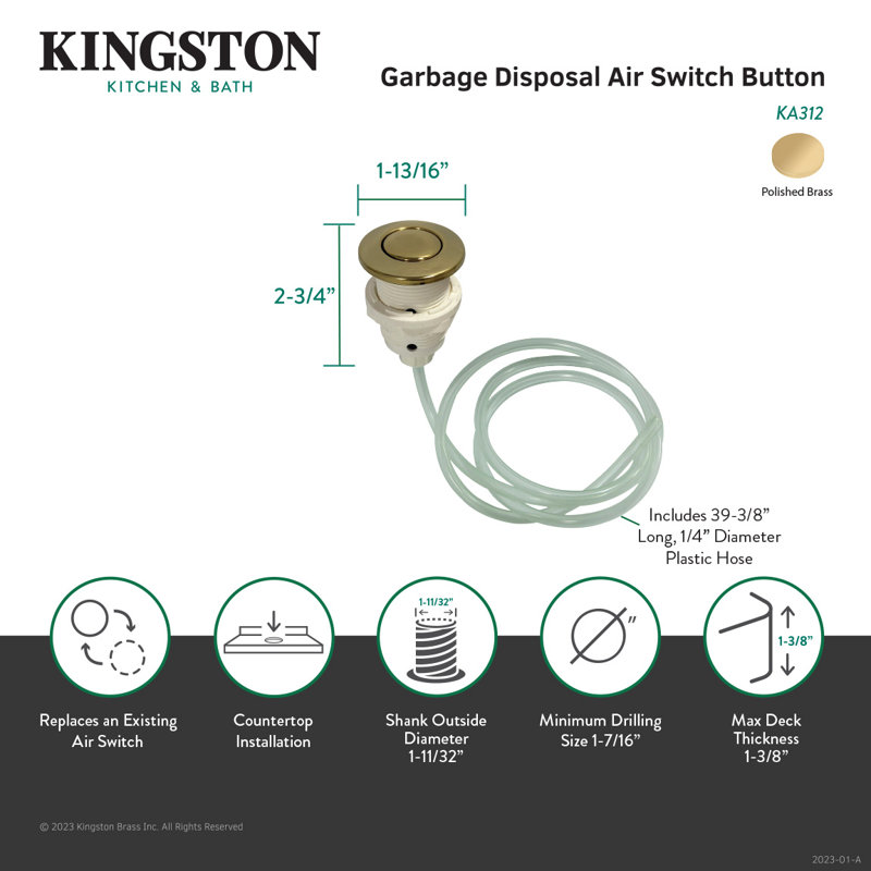 Gourmetier Trimscape Disposal Air Switch, Polished Brass