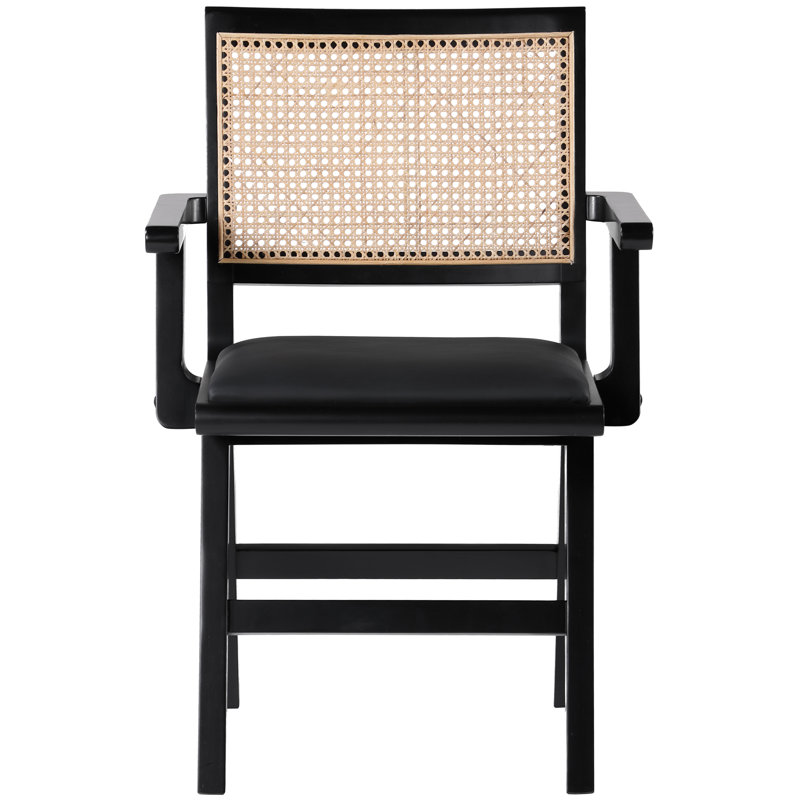 Abby Dining Arm Chair, Black Vegan Leather, Black