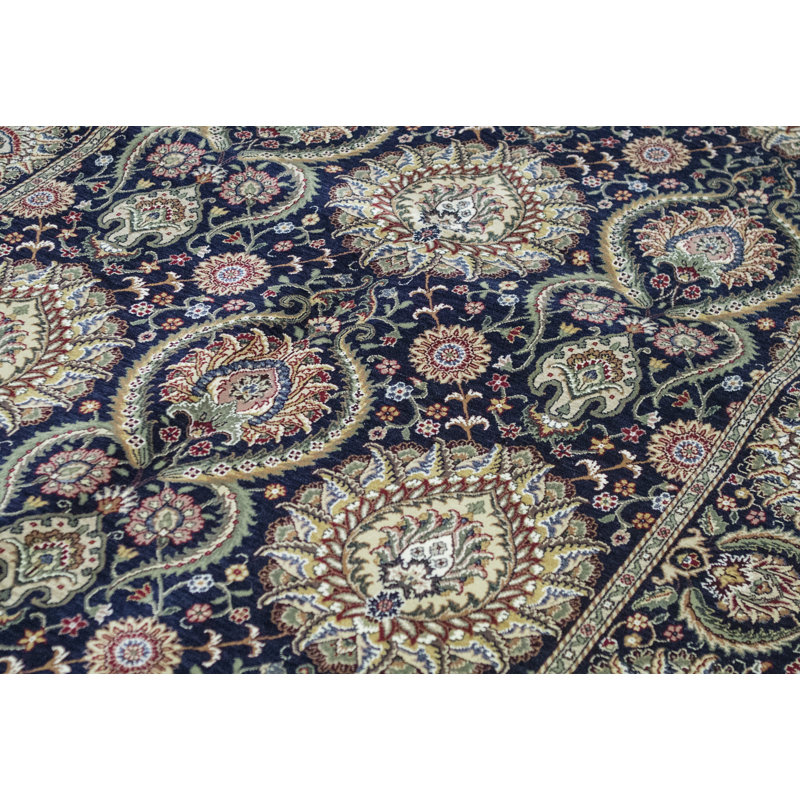 Tapis bleu et ivoire de haute qualité noué à la main