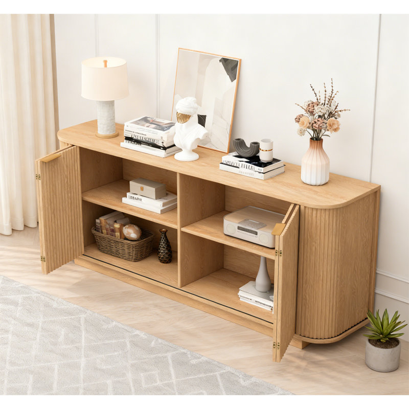 63" Double-Door Wavy Storage Sideboard, Natural