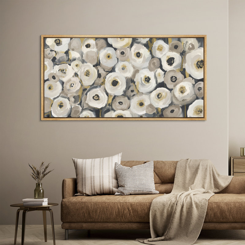 «Yellow, Tan Grey Abstract Botanicals Relaxing Calm», impression sur toile encadrée surdimensionnée, H 30 po x l 60 po
