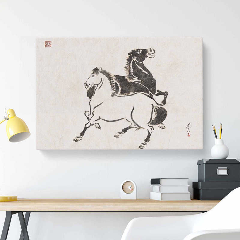 Two Horses by Shibata Zeshin - Wrapped Canvas Painting, 40cm H x 60cm W x 3cm D