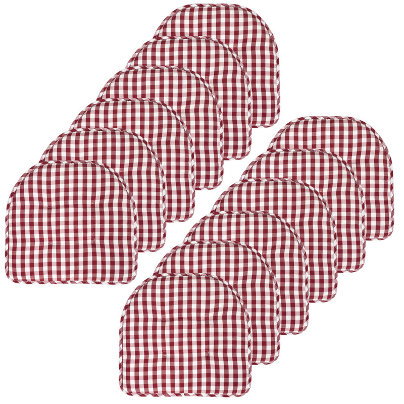 Buffalo Pattern Non-Slip Indoor Chair Pad Cushion, Wine/White, 12-Pack