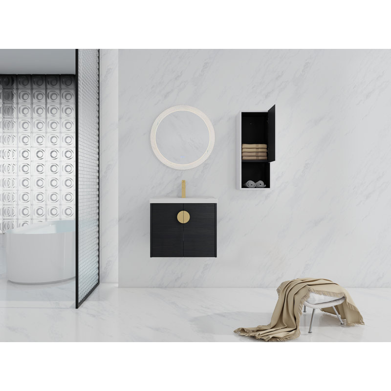 Armoire de salle de bain flottante minimaliste moderne Caspian avec lavabo en céramique et contreplaqué, 23.80