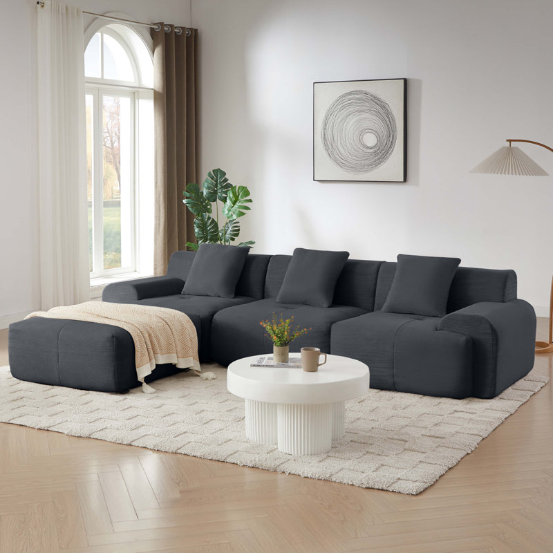 Canapé modulaire en L 113 po, Gris foncé