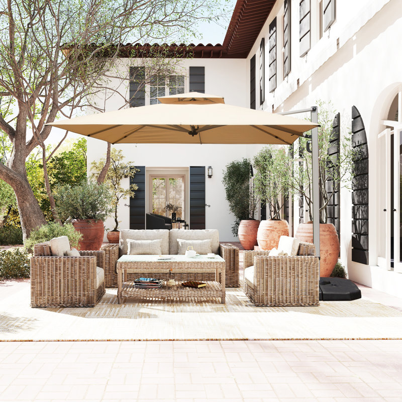 Parasol carré en porte-à-faux 10 'x 10' avec mât central beige (base non incluse)