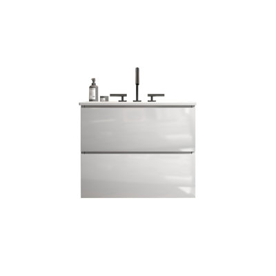 Meuble-lavabo mural 24 po avec lavabo en céramique avec trois trous de robinet, grand meuble-lavabo flottant de rangement, lavabo une pièce sans drain, pré-assemblé, meuble-lavabo