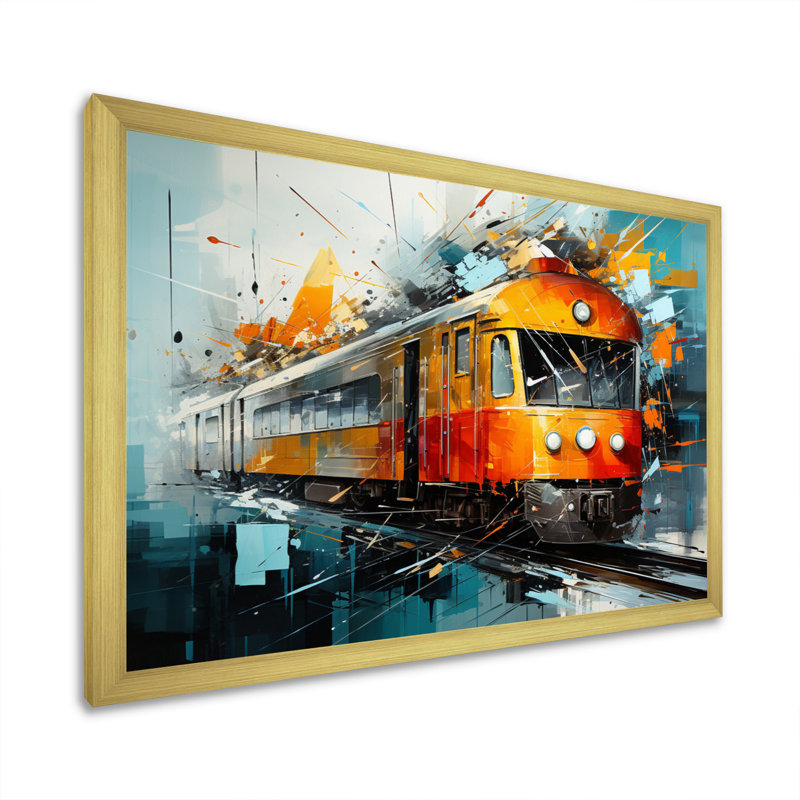 Train Fragmented Rhythm - Transportation Canvas Wall Art, Encadrement doré, H 12 po x l 20 po x P 1 po