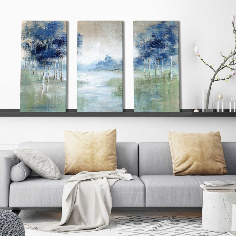 «Birch River» par Nan - peinture sur toile tendue 3 pièces