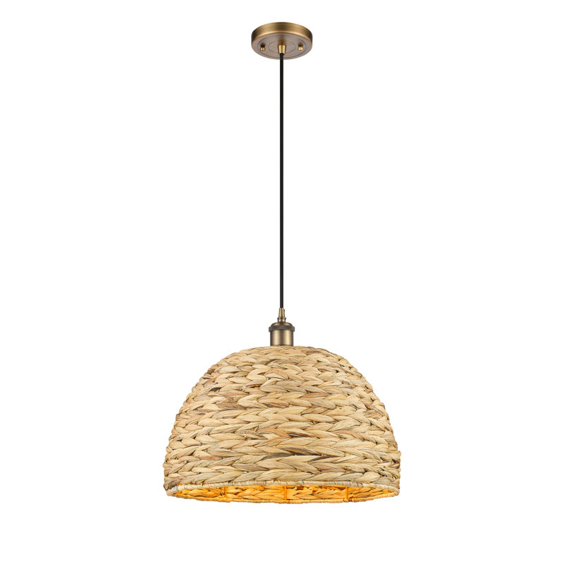 Luminaire suspendu en corde de rotin tissé 1 lumière Malaga, H 133 po x l 15,75 po x P 15,75 po, Laiton brossé